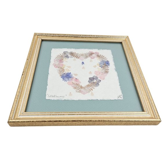Vintage Heart Picture Shaped Pressed Wildflowers Pink Pastel Decor Framed - Picture 6 of 9